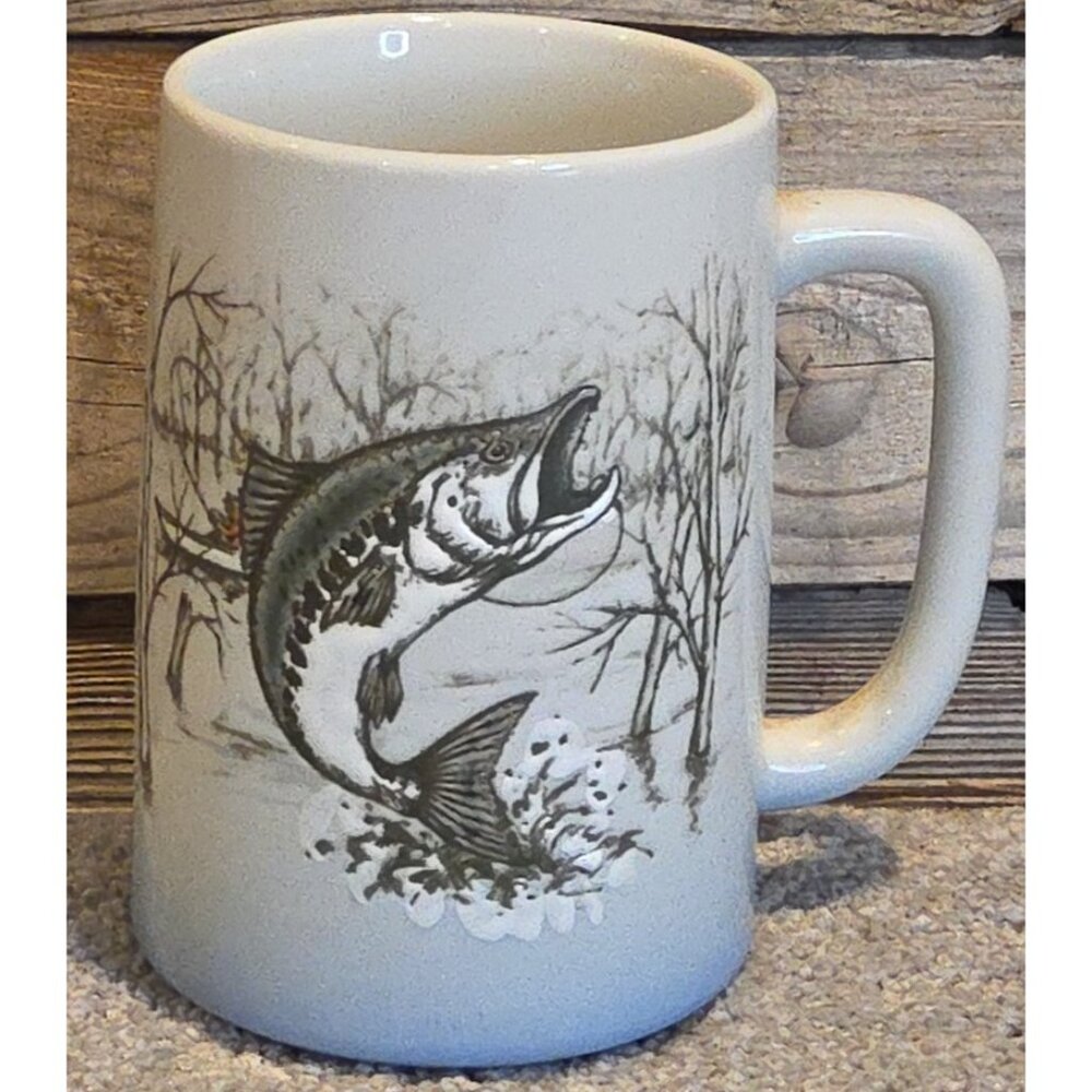 Vintage Otagiri Japan Embossed Trout Fish Trees Coffee Mug Tea Cup